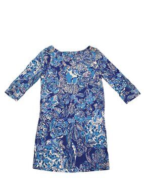 Lilly Pulitzer Girls Blue Floral Tunic Dress 3/4 Sleeves Size M (6-7)